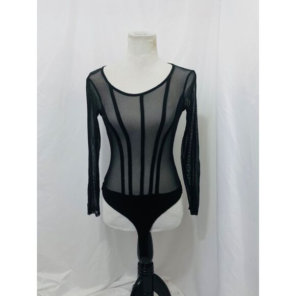 Charlotte Russe Women's One-Piece Black Mesh Long Sleeve Size Small - Picture 2 of 9